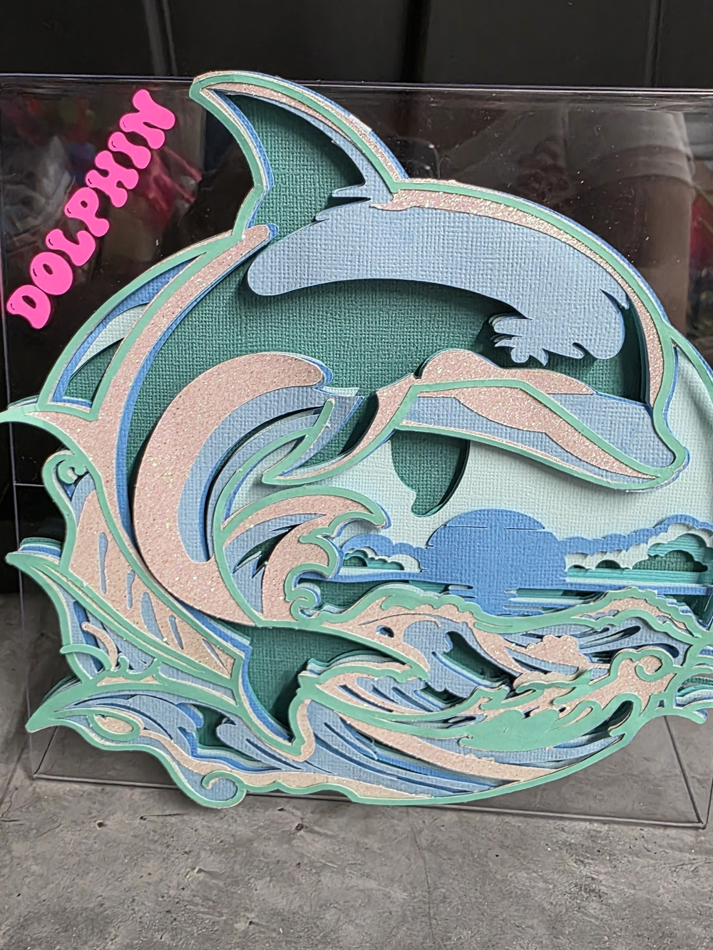 Dolphin 3D Layered Paper Art Decor - Mint, Teal & Pink